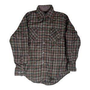 Vintage K-Mart Flannel Long Sleeve Button Up Plaid Size Medium Wool Gray Black
